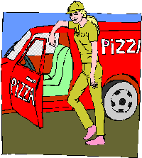 Image of Pizza Delivery Person and Truck.